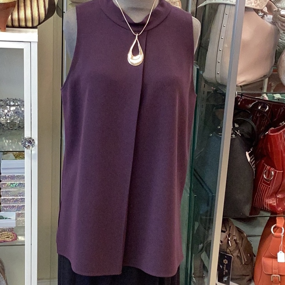 Theory Sleeveless Pleated Front Blouse in Deep Plum